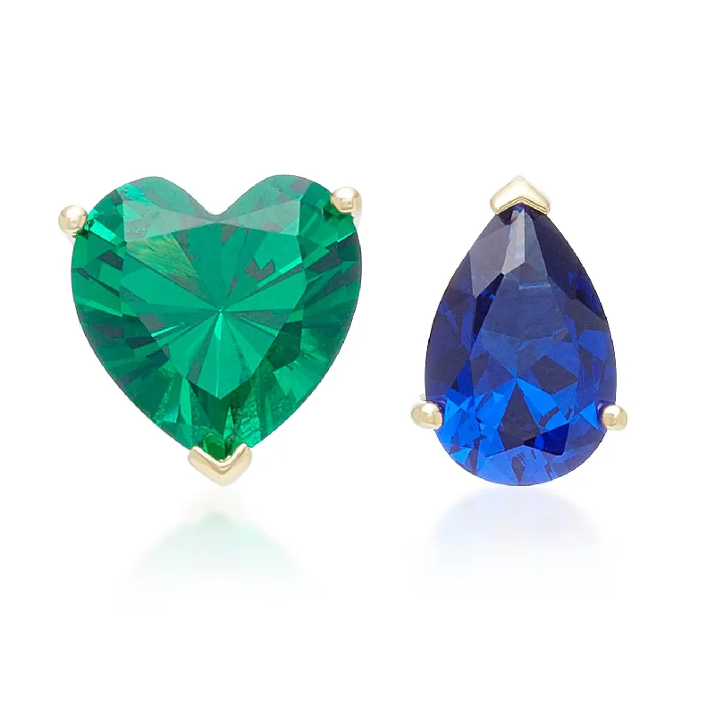 Square Stud Earrings for Modern -Emerald Love & Tears Stud Earrings