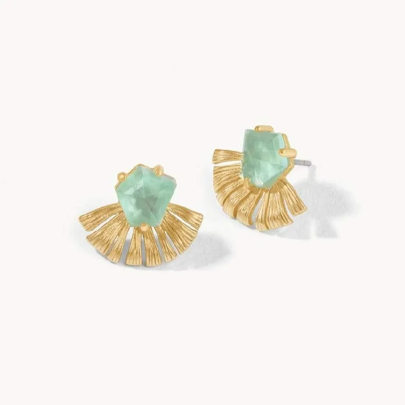 Stud Earrings for Wedding Ceremony -Fan Palm Stud Earrings - Aqua Pearlescent