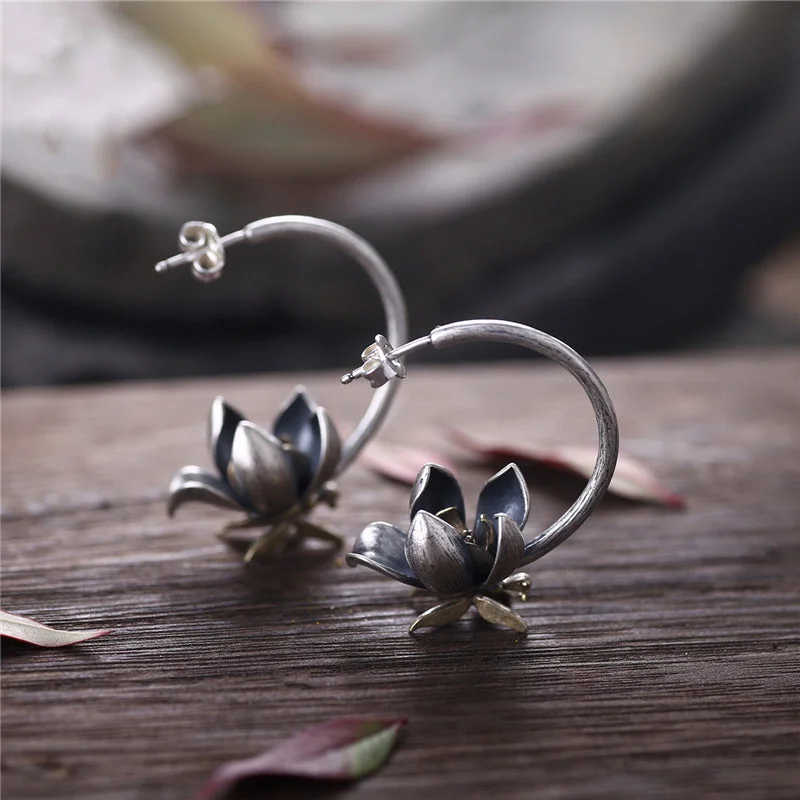 Stud Earrings with Rhinestones -Flower Shaped Sterling Silver Stud Earrings Handmade Jewelry Gifts Accessories for Women