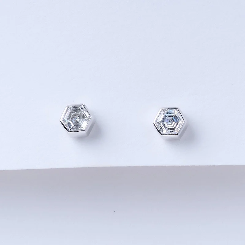 Stud Earrings with Floral Motifs -Hexagonal Diamond Stud Earrings