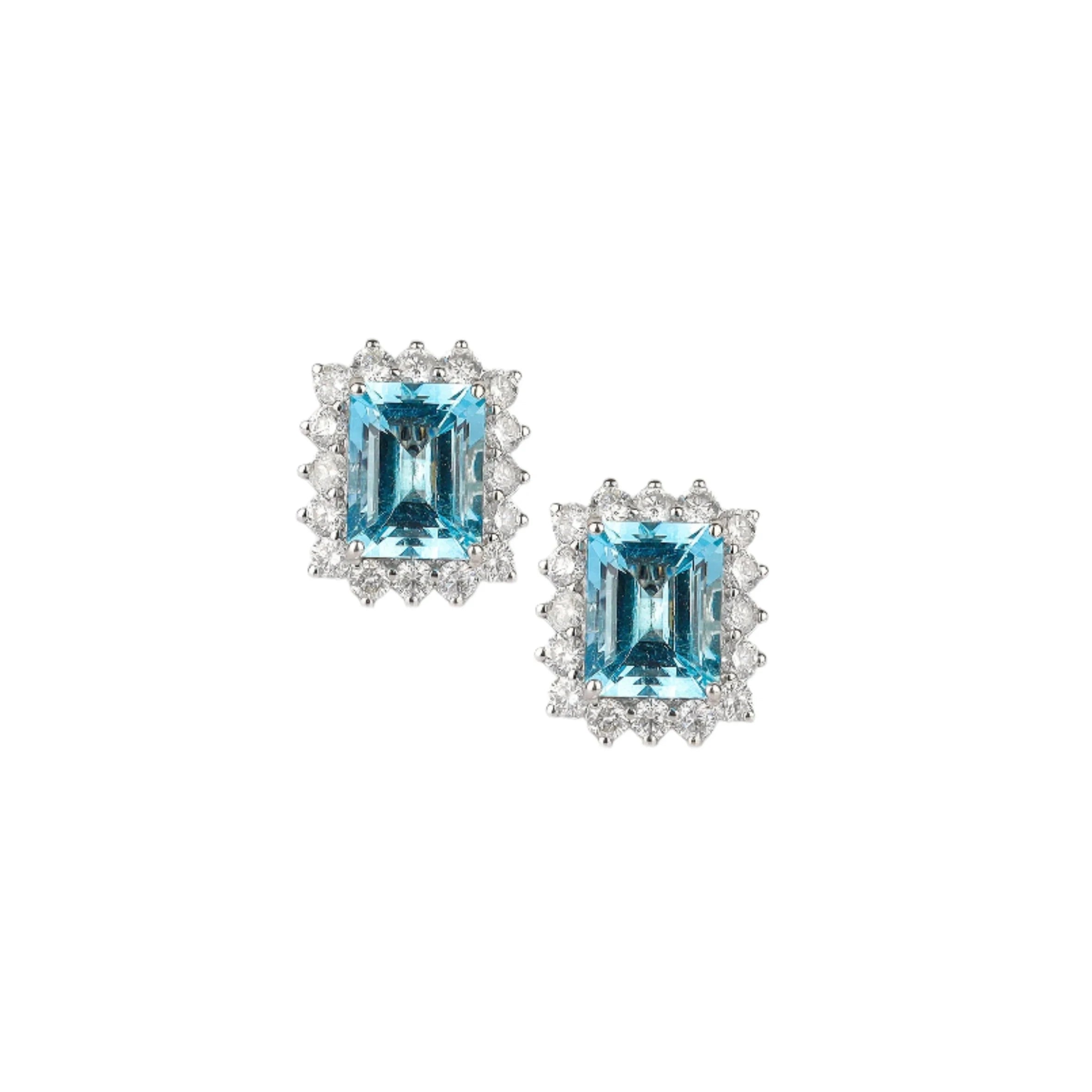 Double Stud Earrings for Impact -Indra Aquamarine and Diamond Stud Earrings