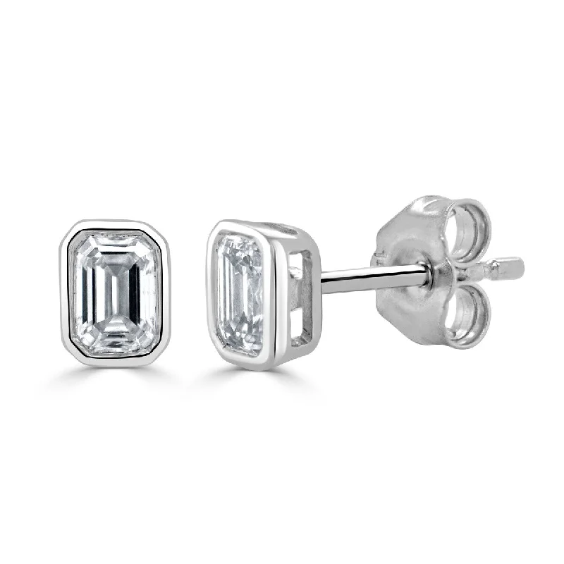 Ethnic Stud Earrings with Tribal Design -Joelle Diamond Emerald Cut Stud Earrings 1/2 cttw 14K Gold