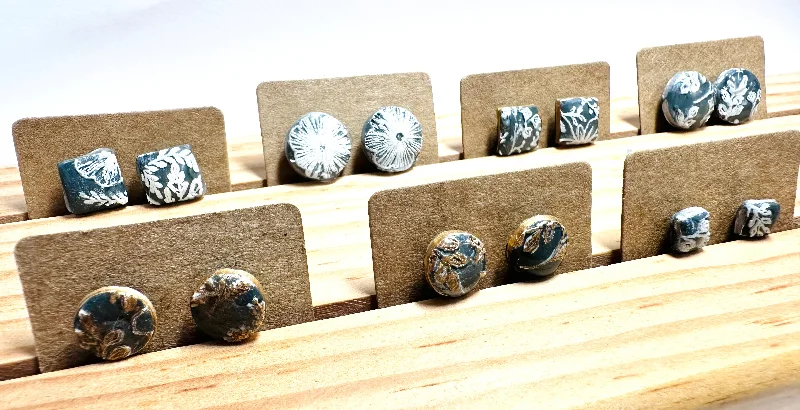 Stud Earrings with Crystals -Lace Design Handmade Clay Stud Earrings/Minimalist Earrings/Simple Earrings