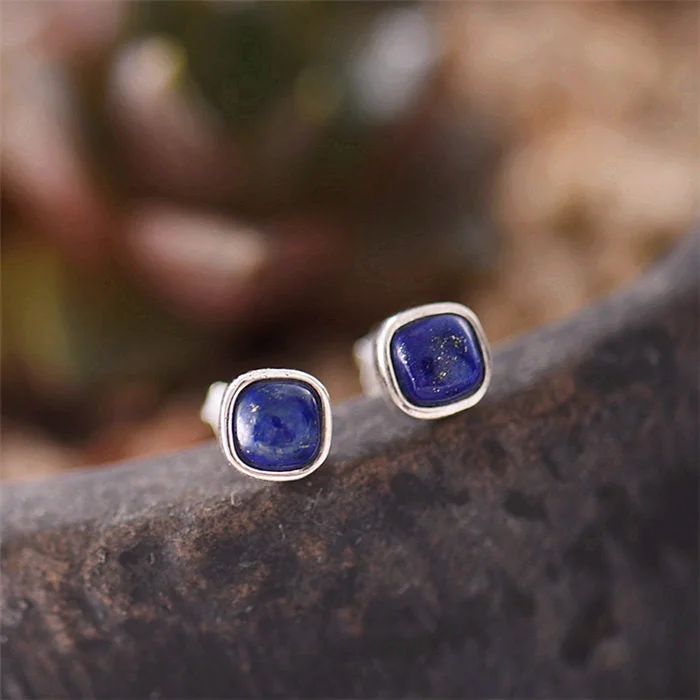 Stud Earrings with Gemstones and Beads -Lapis Lazuli Stud Earrings in Sterling Silver Jewelry Accessories Gifts For Women