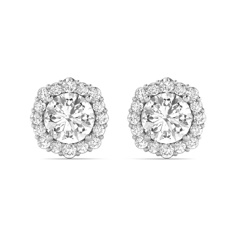 Round Stud Earrings for Classic -Marquee 1 1/5 Carat TW Floral Halo Diamond Stud Earrings 14K White Gold