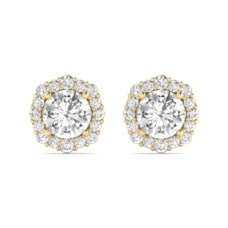 Gemstone Stud Earrings for Color -Marquee 1 1/5 Carat TW Floral Halo Diamond Stud Earrings 14K Yellow Gold