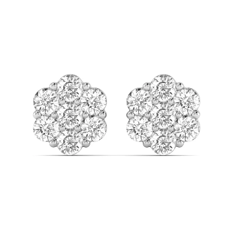 Stud Earrings with Knot Designs -Marquee 1/2 Carat TW Diamond Flower Cluster Stud Earrings in 14K White Gold