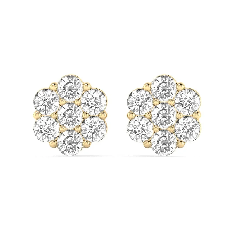 Stud Earrings with Keyhole Designs -Marquee 1/2 Carat TW Diamond Flower Cluster Stud Earrings in 14K Yellow Gold