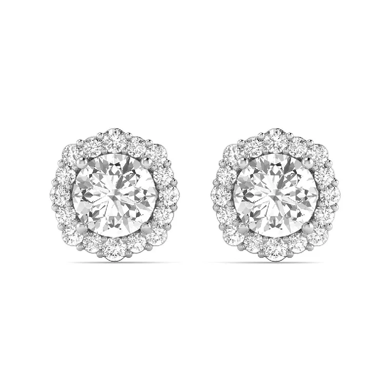 Stud Earrings with Chevron Designs -Marquee 3/4 Carat TW Floral Halo Diamond Stud Earrings in 14K White Gold