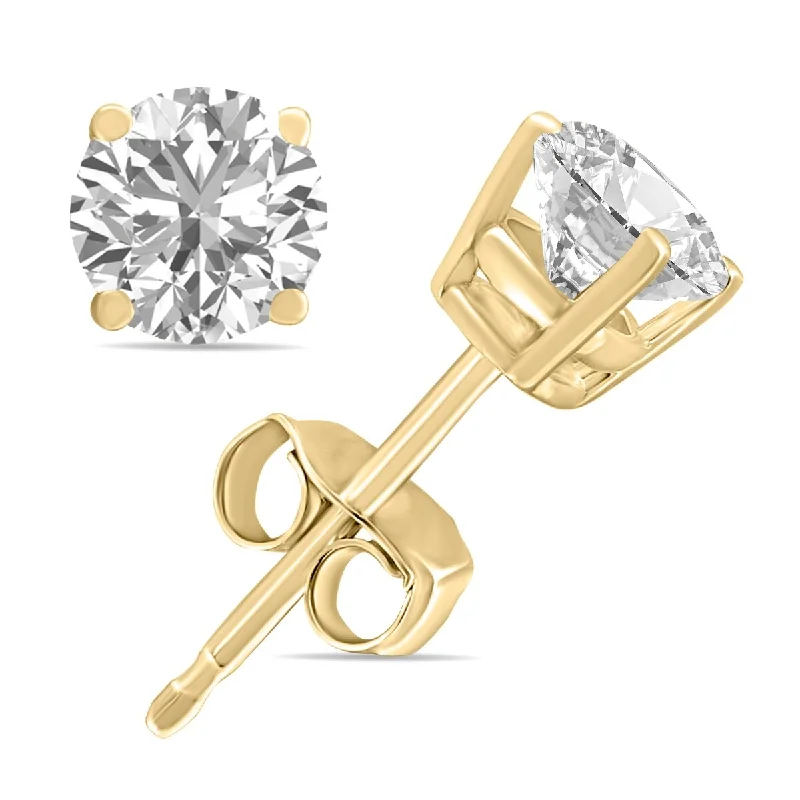 Hippie Stud Earrings with Beads -Marquee 3/4 Carat TW Lab Grown Diamond Round Solitaire Stud Earrings in 14K Yellow Gold