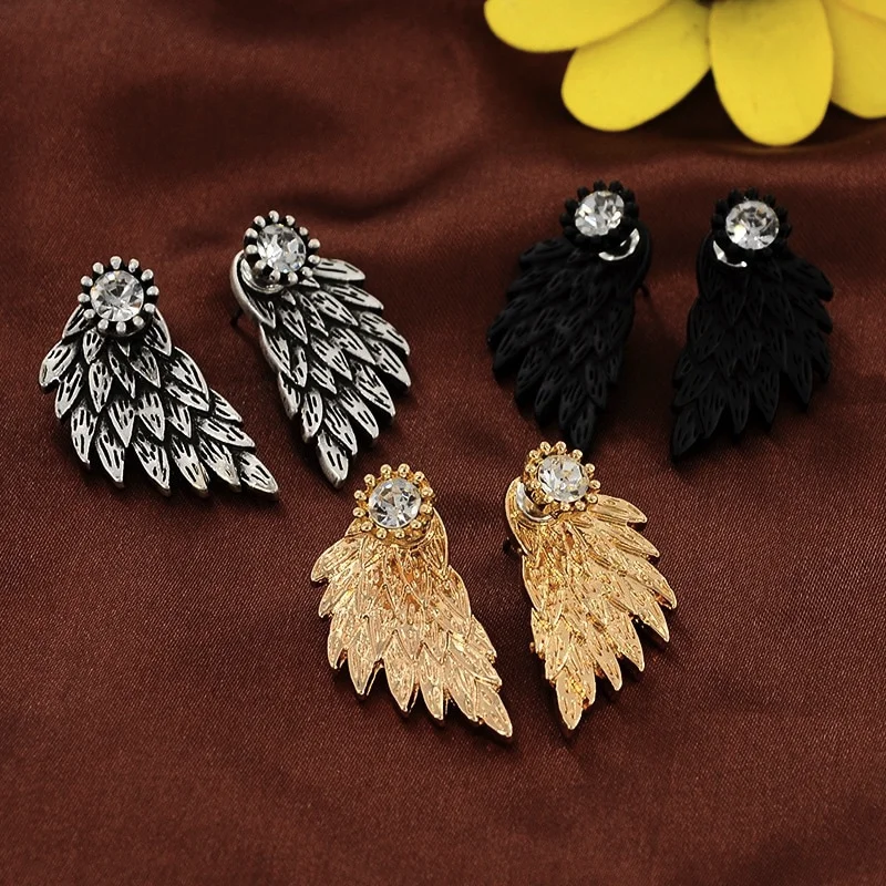 Retro Stud Earrings for Nostalgia -New Fashion Angel Wings Rhinestone Alloy Stud Earrings