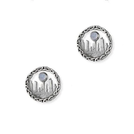 Stud Earrings with Hammered Finish -Outlander Inspired Standing Stones Silver Stud Earrings