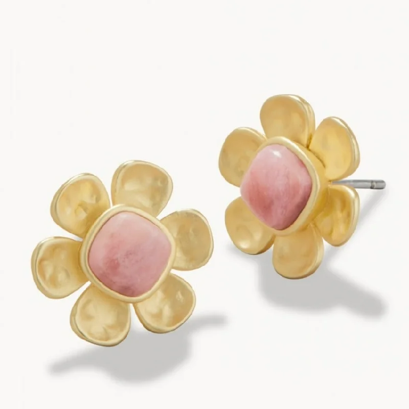 Stud Earrings for Valentine's Day -Primrose Stud Earrings - Pink Rhodonite