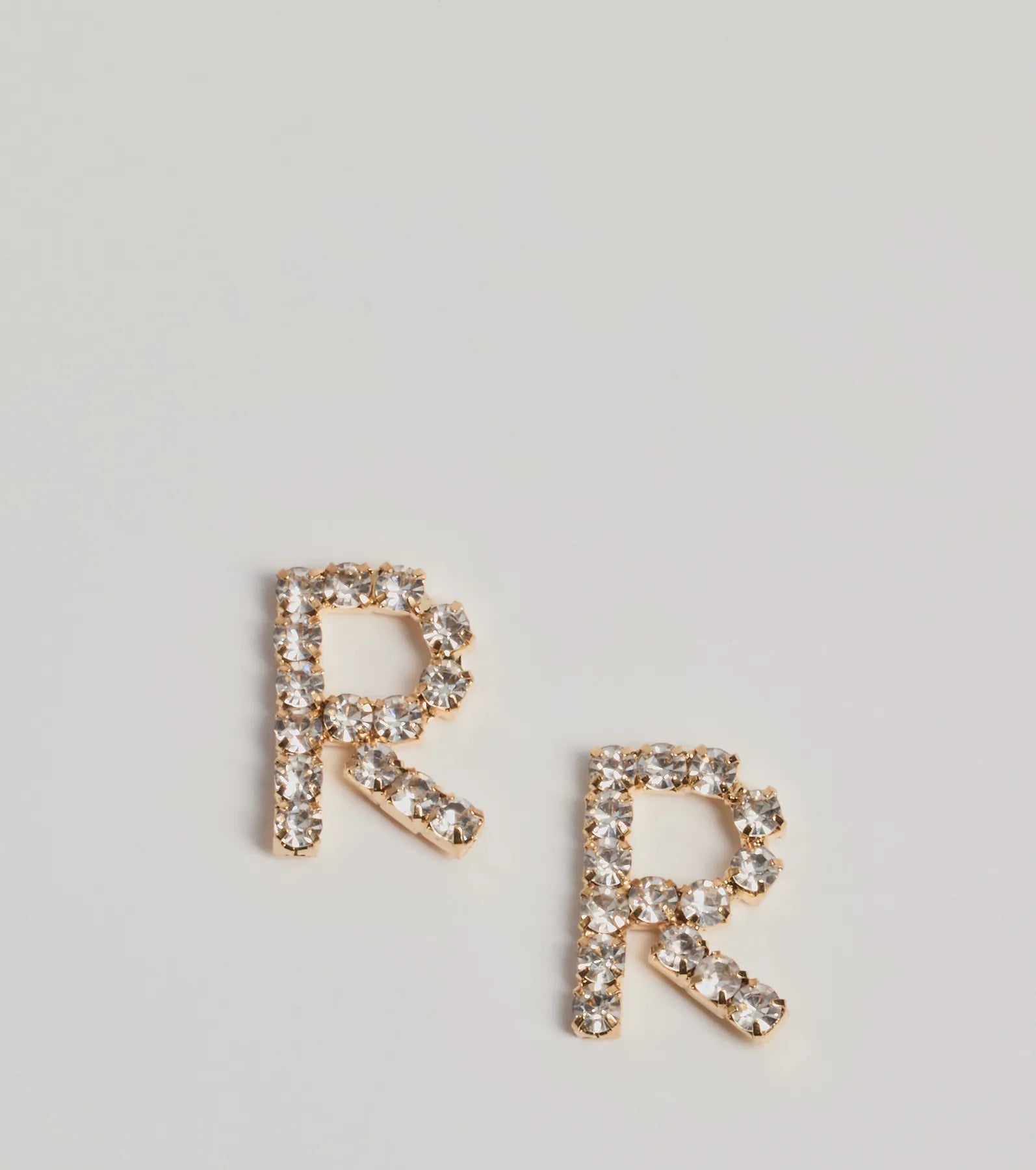 Stud Earrings for Work Attire -R Initial Rhinestone Stud Earrings