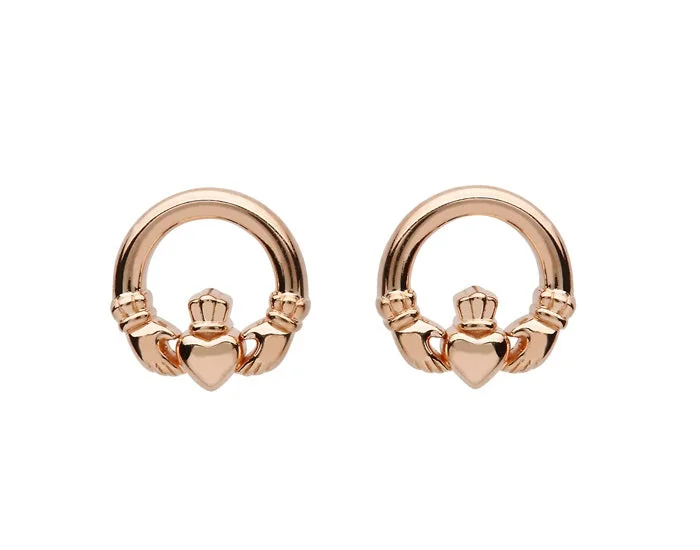 Stud Earrings for Beach Outfit -Rose Gold Claddagh Stud Earrings