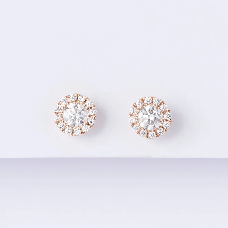 Stud Earrings with Infinity Symbols -Rose Gold Diamond Halo Stud Earrings