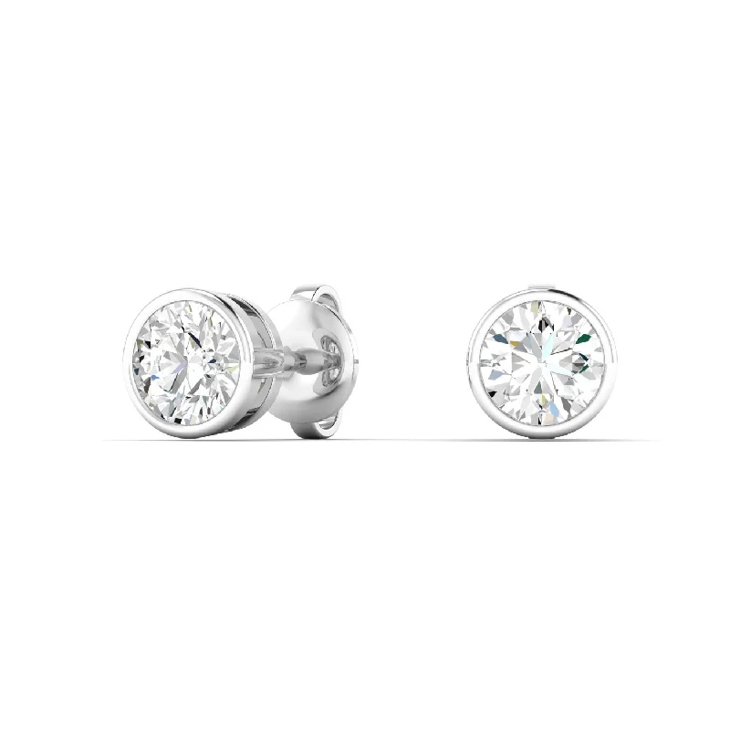 Maximalist Stud Earrings for Bling -Round Bezel Diamond Stud Earrings