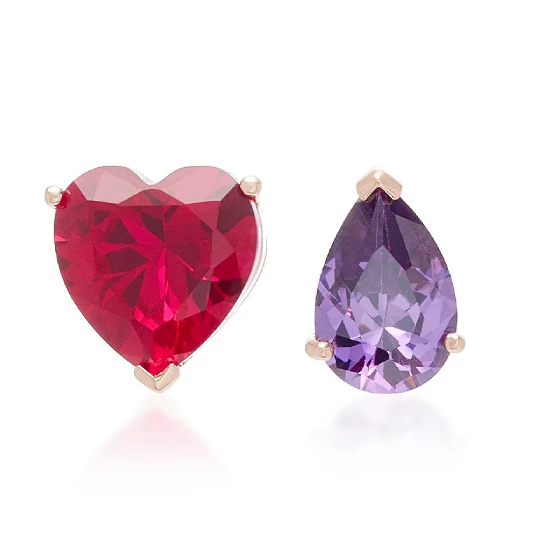 Heart Shaped Stud Earrings for Love -Ruby Love & Tears Stud Earrings