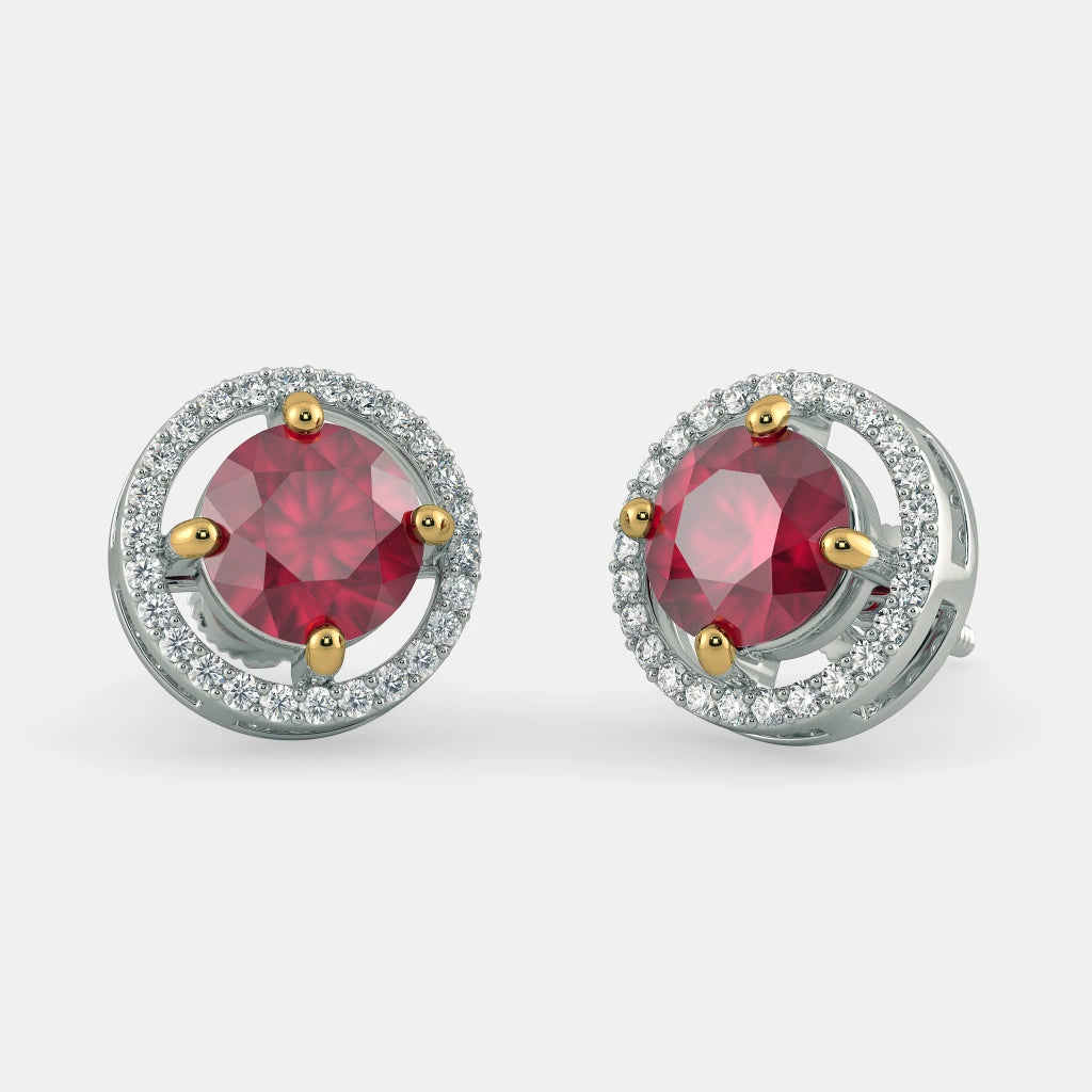 Screw Back Stud Earrings for Security -RUBY STUD EARRINGS - 925 SILVER