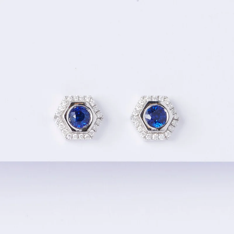 Stud Earrings with Animal Motifs -Sapphire Hex Stud Earrings