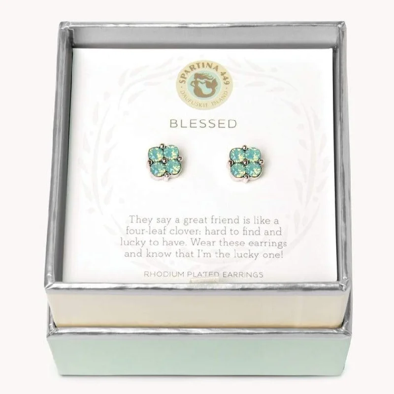 Stud Earrings with Textured Surface -Sea La Vie Stud Earrings Blessed/Sea Foam Clover - Silver & Gold