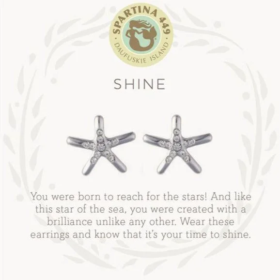 Stud Earrings with Debossed Designs -Sea La Vie Stud Earrings Shine/Starfish - Silver