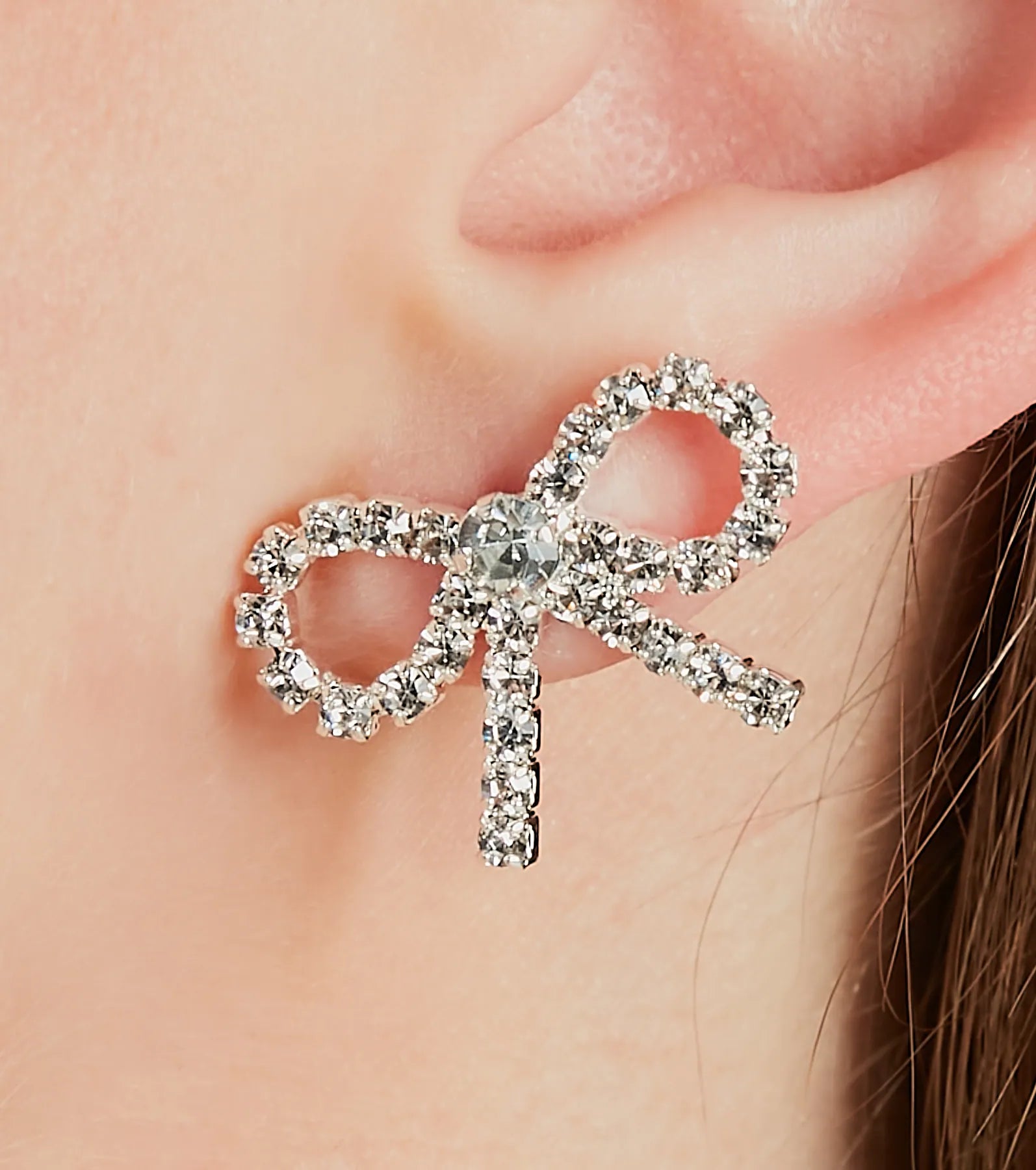 Stud Earrings with Leaf Motifs -Simply Glam Rhinestone Bow Stud Earrings