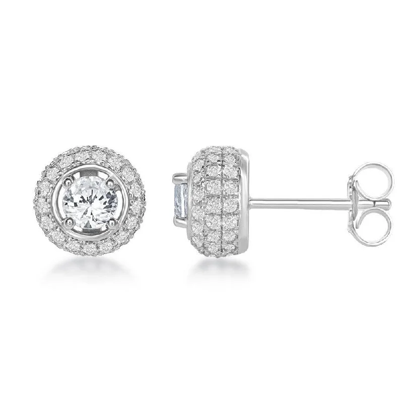 Double Stud Earrings for Impact -Sterling Silver 4mm White Topaz Stud Earrings