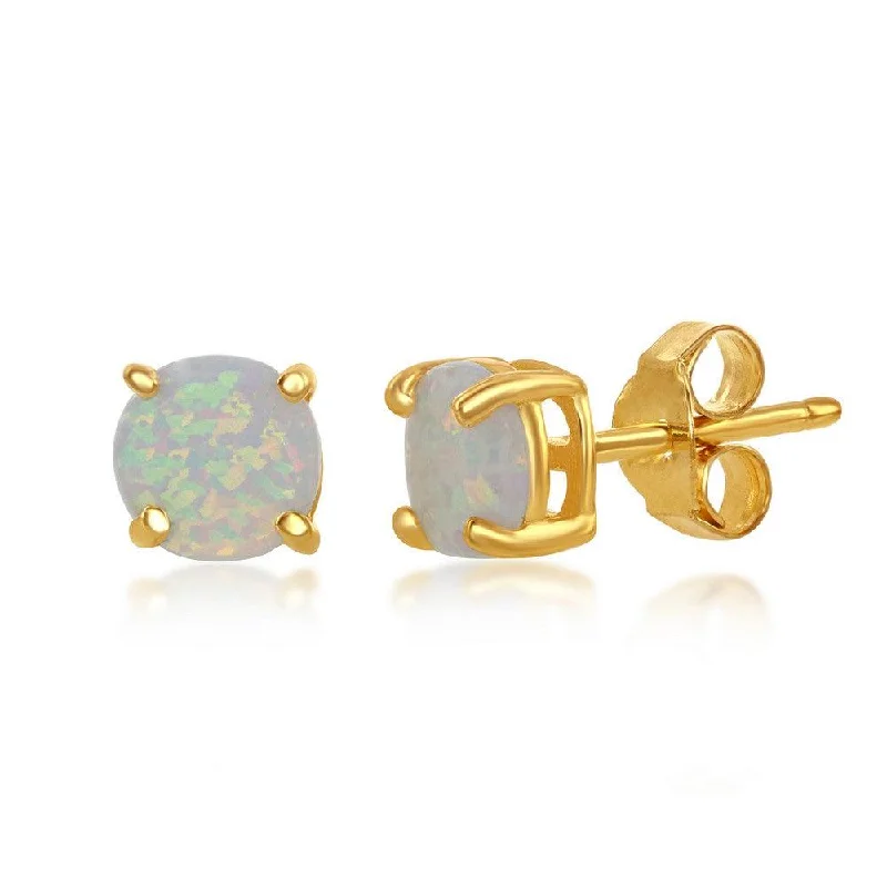 Square Stud Earrings for Modern -Sterling Silver 6 mm Gold Plated White Opal Stud Earrings