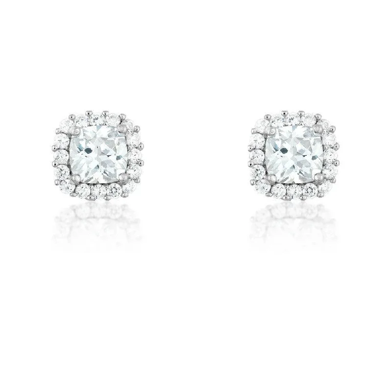 Detachable Stud Earrings with Charms -Sterling Silver 6mm CZ Square Stud Earrings