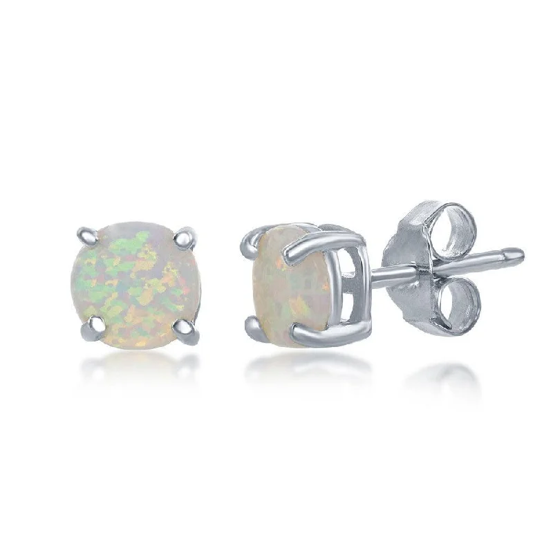 Heart Shaped Stud Earrings for Love -Sterling Silver 6mm White Opal Round Stud Earrings