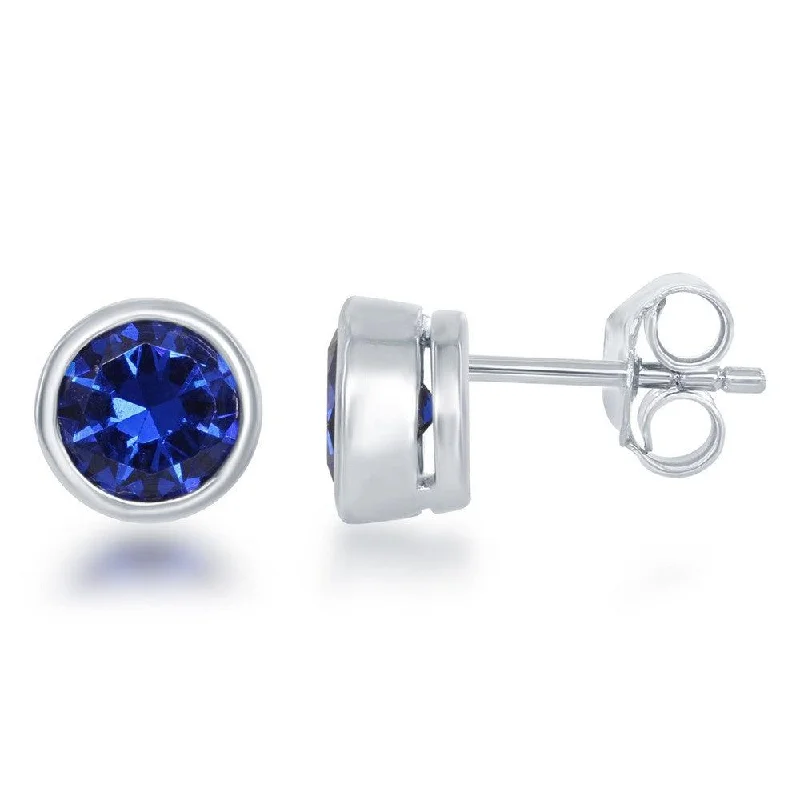 Hypoallergenic Stud Earrings for Sensitive -Sterling Silver Blue Sapphire Stud Earrings