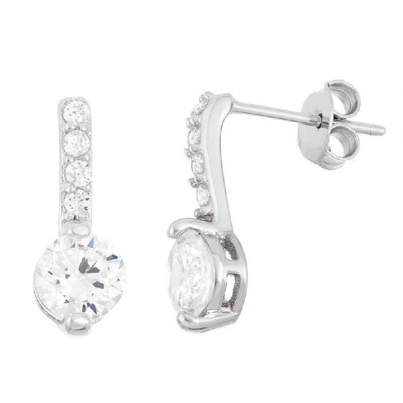 Small Stud Earrings for Delicate -Sterling Silver CZ Bar and CZ End Stud Earrings