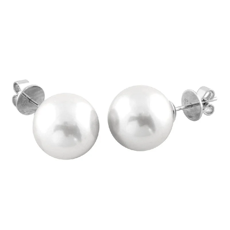 Stud Earrings with Crown Designs -Sterling Silver Freshwater Pearl Stud Earrings (14-15mm)