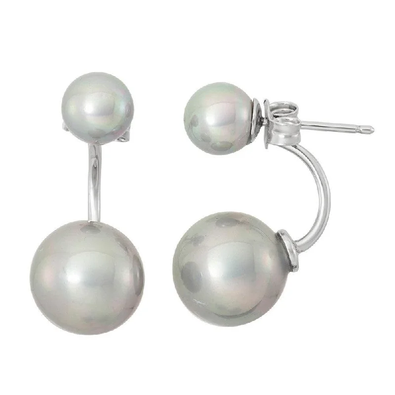 Ethnic Stud Earrings with Tribal Design -Sterling Silver Grey Pearl Ear Cuff Stud Earrings