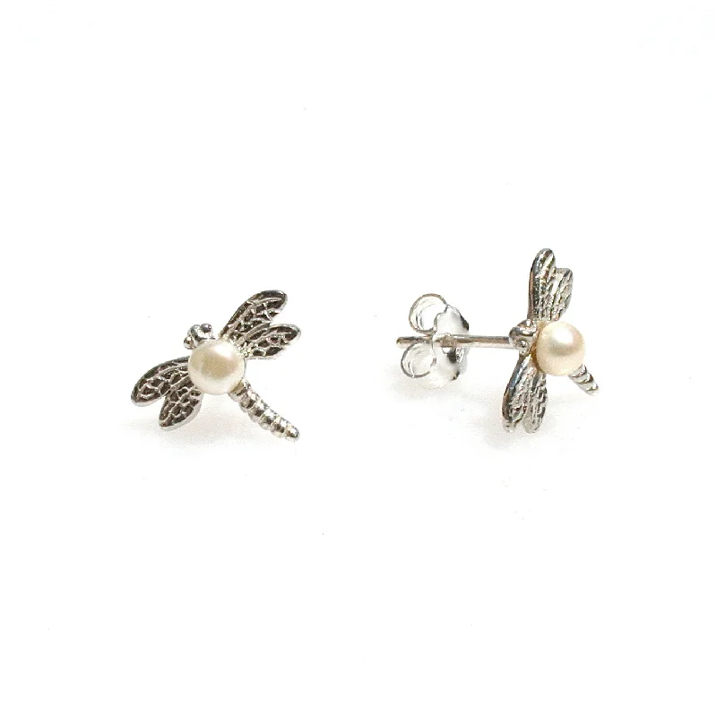 Diamond Stud Earrings for Luxury -Dragonfly Pearl Stud Earrings