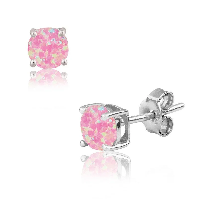 Round Stud Earrings for Classic -Sterling Silver Pink Opal Round Stud Earrings