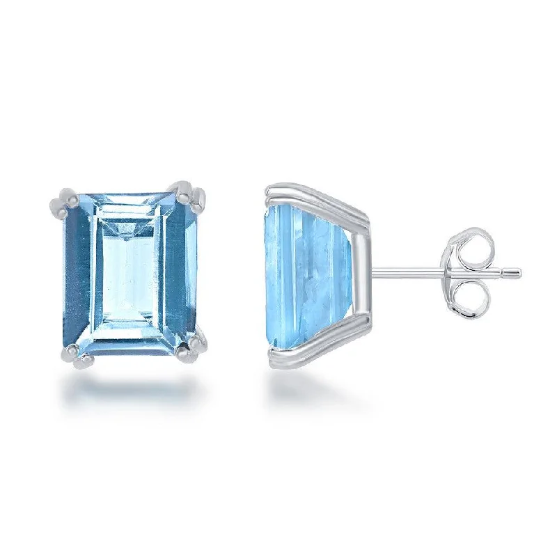 Gothic Stud Earrings with Dark Tone -Sterling Silver Rectangle Blue Topaz Stud Earrings