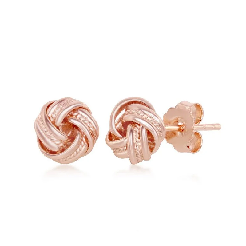 Triple Stud Earrings for Layered -Sterling Silver Rose GP Beaded Love Knot Stud Earrings