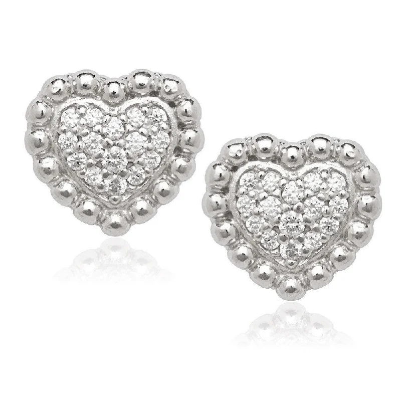 Hippie Stud Earrings with Beads -Sterling Silver Small Heart Beaded Stud Earrings