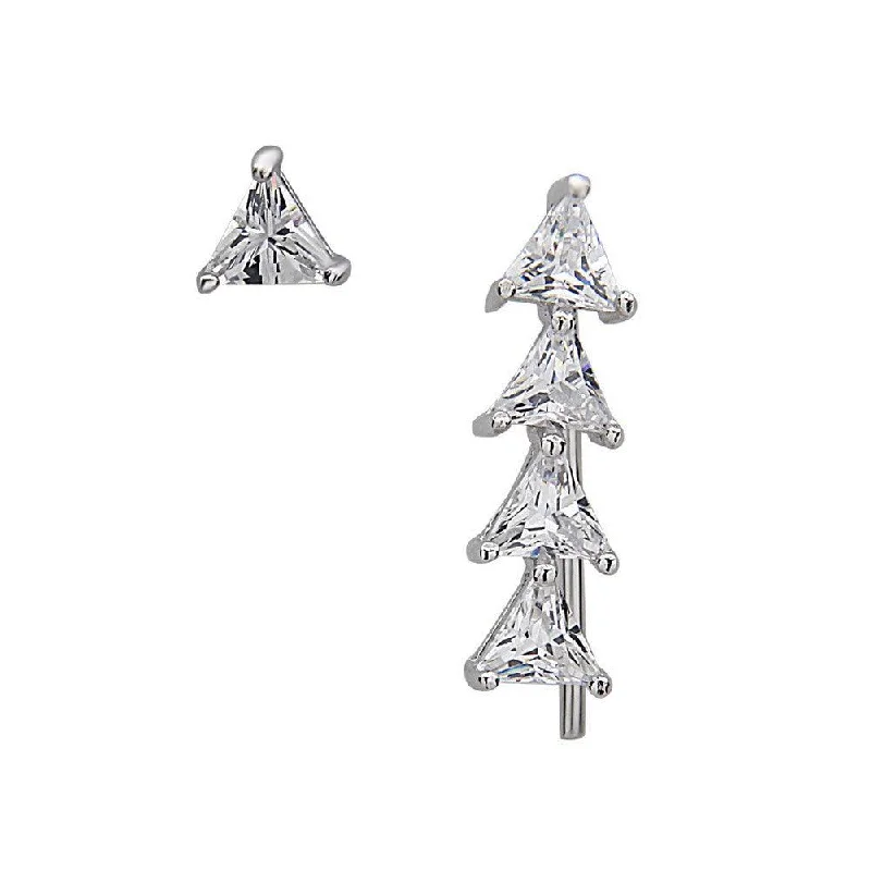 Punk Stud Earrings with Spikes -Sterling Silver Triangle CZ Climber Stud Earrings