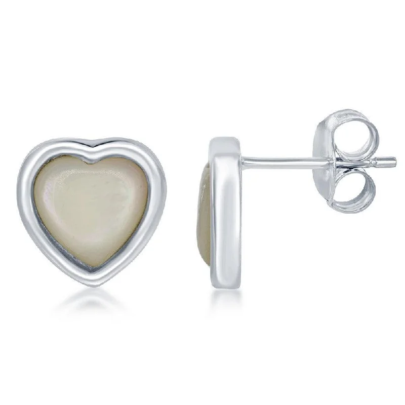 Adjustable Stud Earrings for Custom Fit -Sterling Silver White MOP Heart Stud Earrings