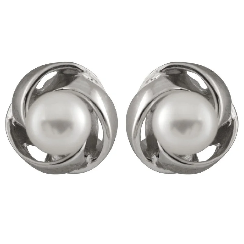 Stud Earrings for School Uniform -Sterling Silver White Round Freshwater Pearl Love Knot Stud Earrings (6-7mm)