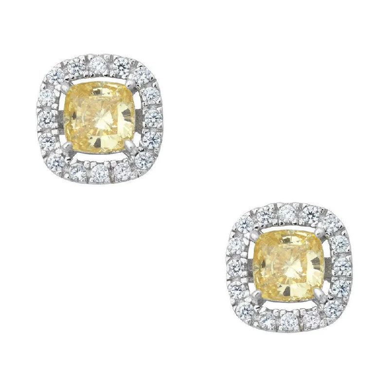 Leverback Stud Earrings for Comfort -Sterling Silver Yellow Canary Square Stud Earrings