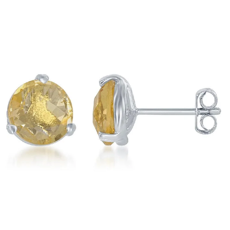 Contemporary Stud Earrings for Fashion -Sterling Silver Yellow Round Citrine Stud Earrings