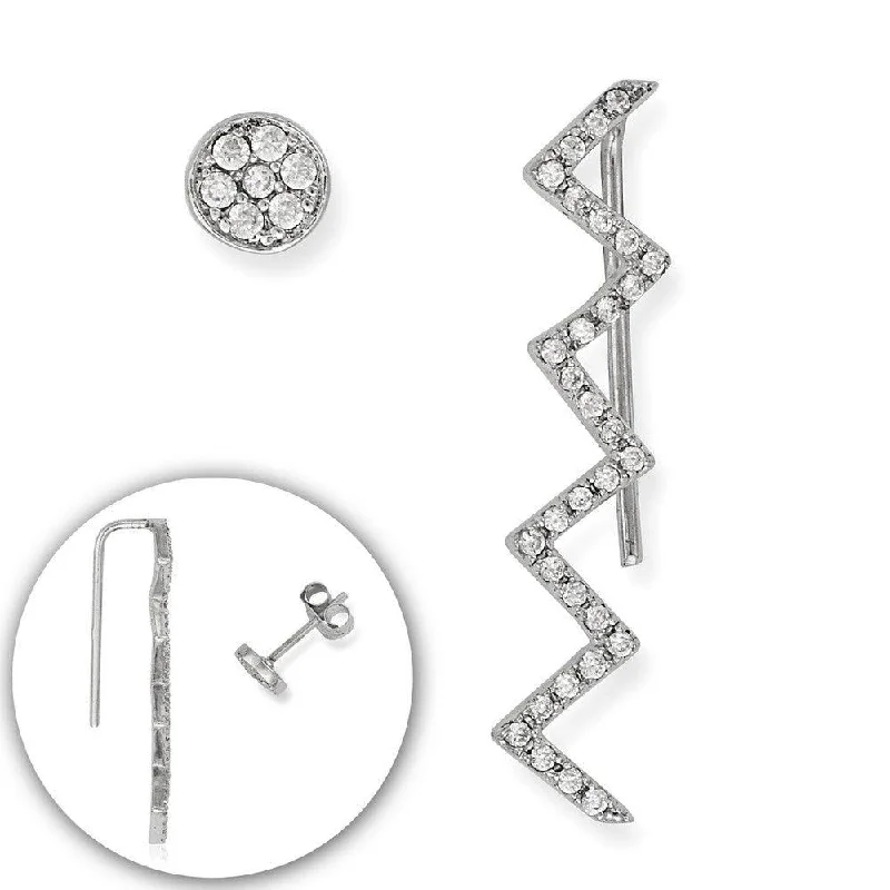 Indian Stud Earrings with Intricacy -Sterling Silver Zig Zag CZ Climber Stud Earrings