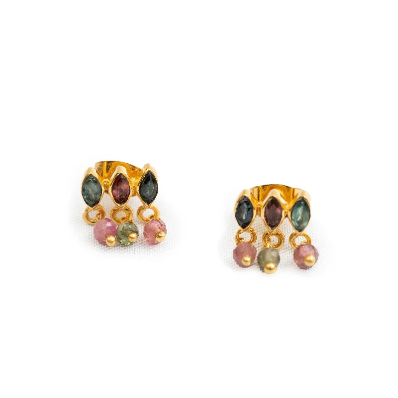 Stud Earrings for Everyday Glamour -Tourmaline Faceted Bead Stud Earrings