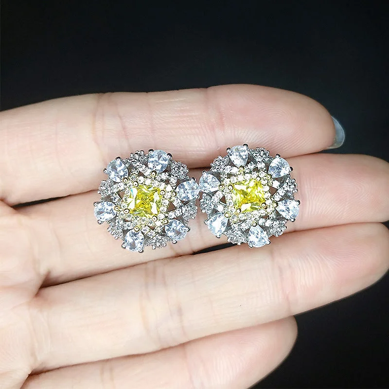 Stud Earrings with Crystals -Wholesale Crystal Micropaved Flower Stud Earrings