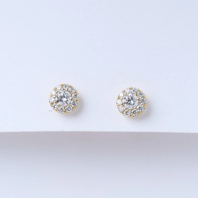 Stud Earrings for Wellness Routine -Yellow Gold Diamond Halo Stud Earrings