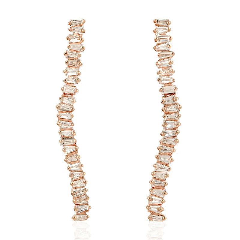 Pearl Stud Earrings for Elegance -Natural Tapered Baguette Diamond Ladder Stud Earrings 18k Rose Gold Jewelry